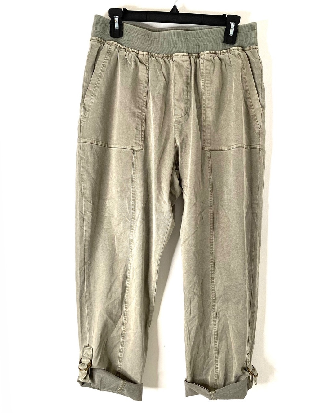 Soft Surroundings Sage Neutral Green Crop Pants Elastic Waist Utility Casual